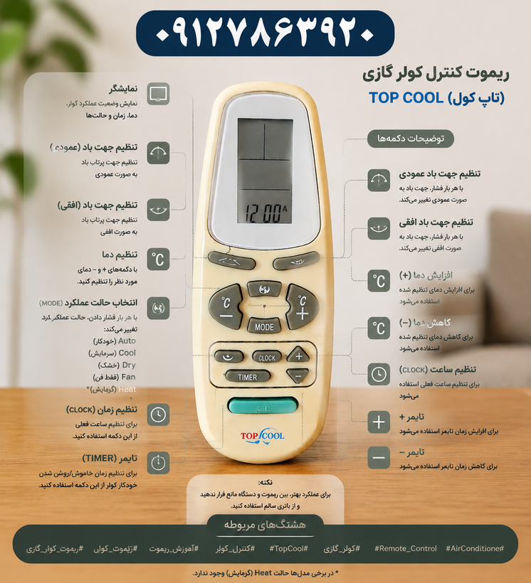 کنترل کولرگازی تاپ کول کوچک درجه یکبادوام
